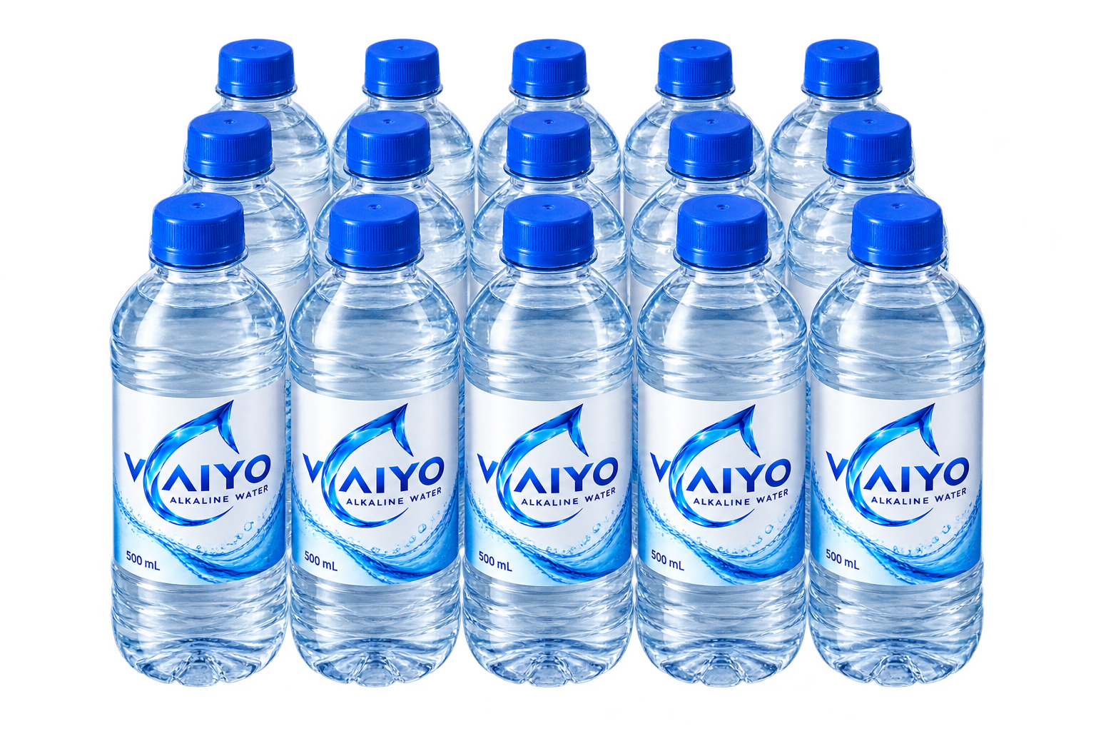Pack ilustrativo completo de 15 botellas VAIYO de 500 ml